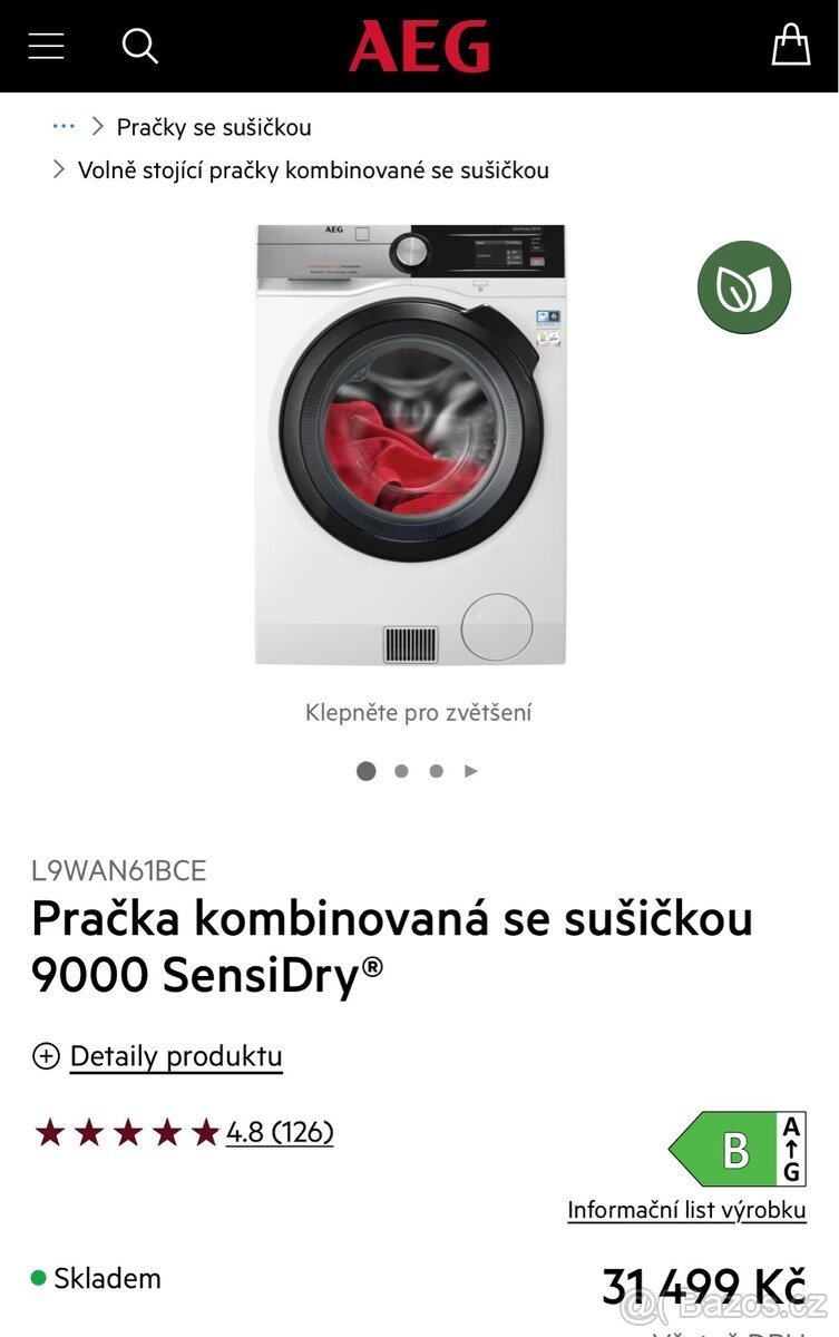 Nová pračka se sušičkou AEG L9WAN61BCE - 2 roky plná záruka