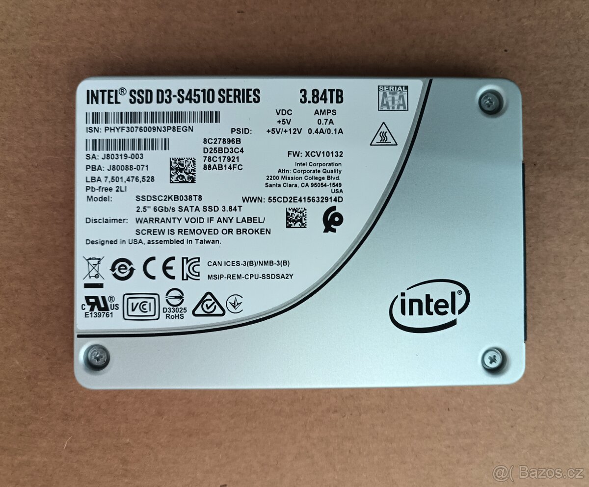 3.84TB SATA SSD Intel D3-S4510 SSDSC2KB038T8