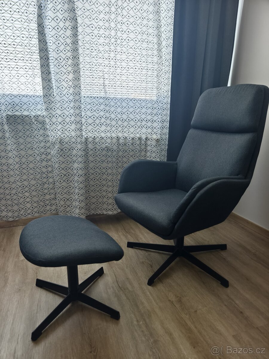 Křeslo s podnožkou TANKEDAL tmavě šedý potah