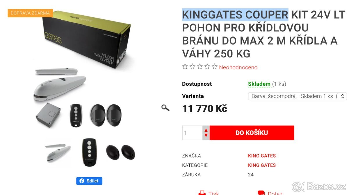 Pohon pro křídlovou bránu - KINGGATES COUPER