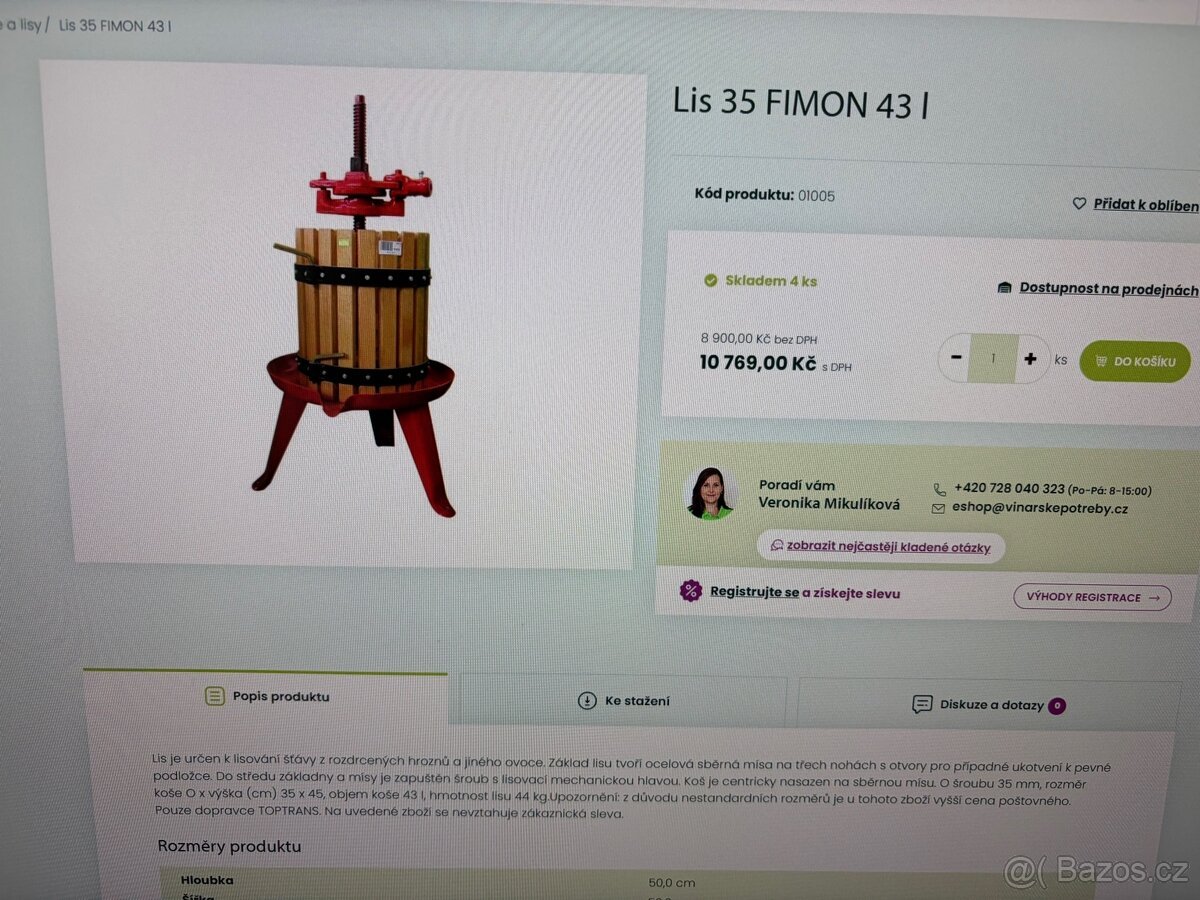 Lis na hrozny a ovoce - objem 43 litrů