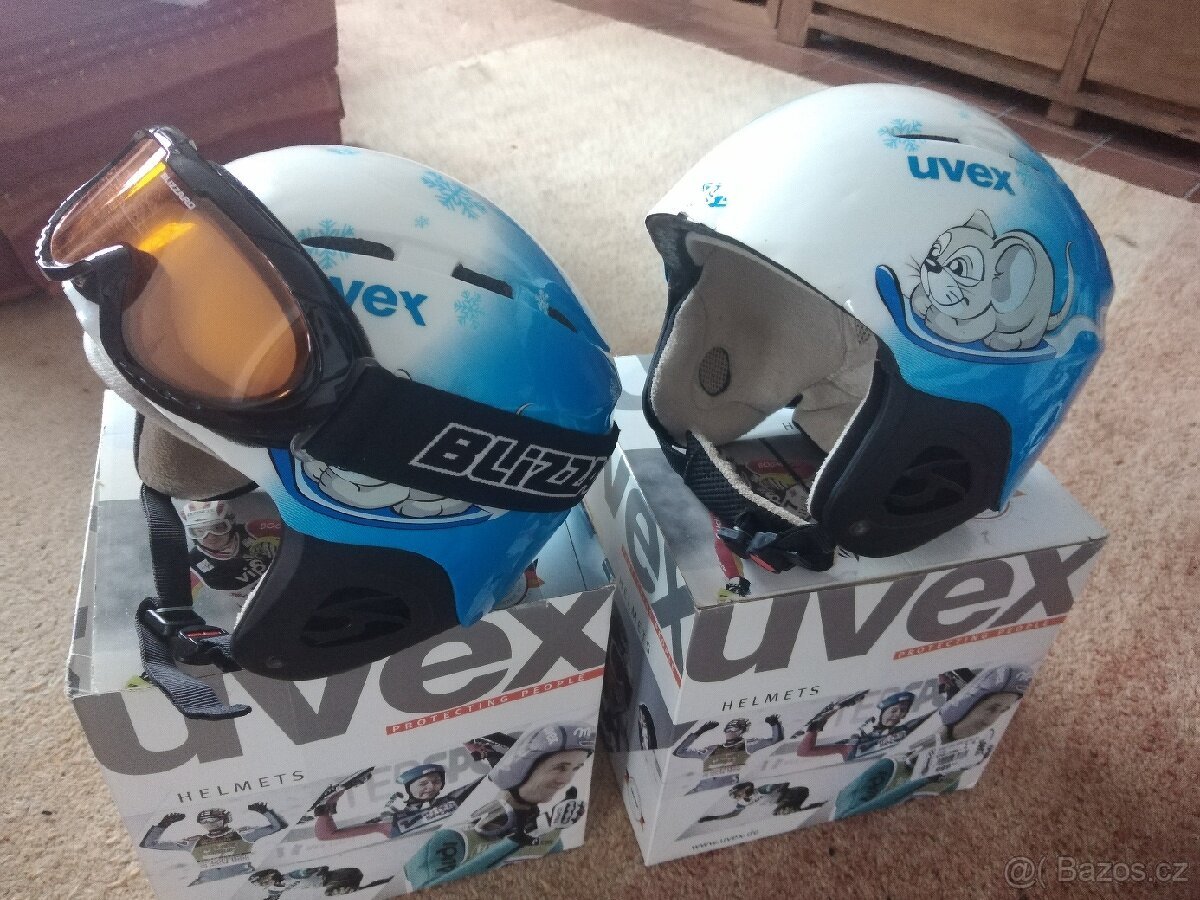 2x dětská helma Uwex, 1 x brýle Blizzard
