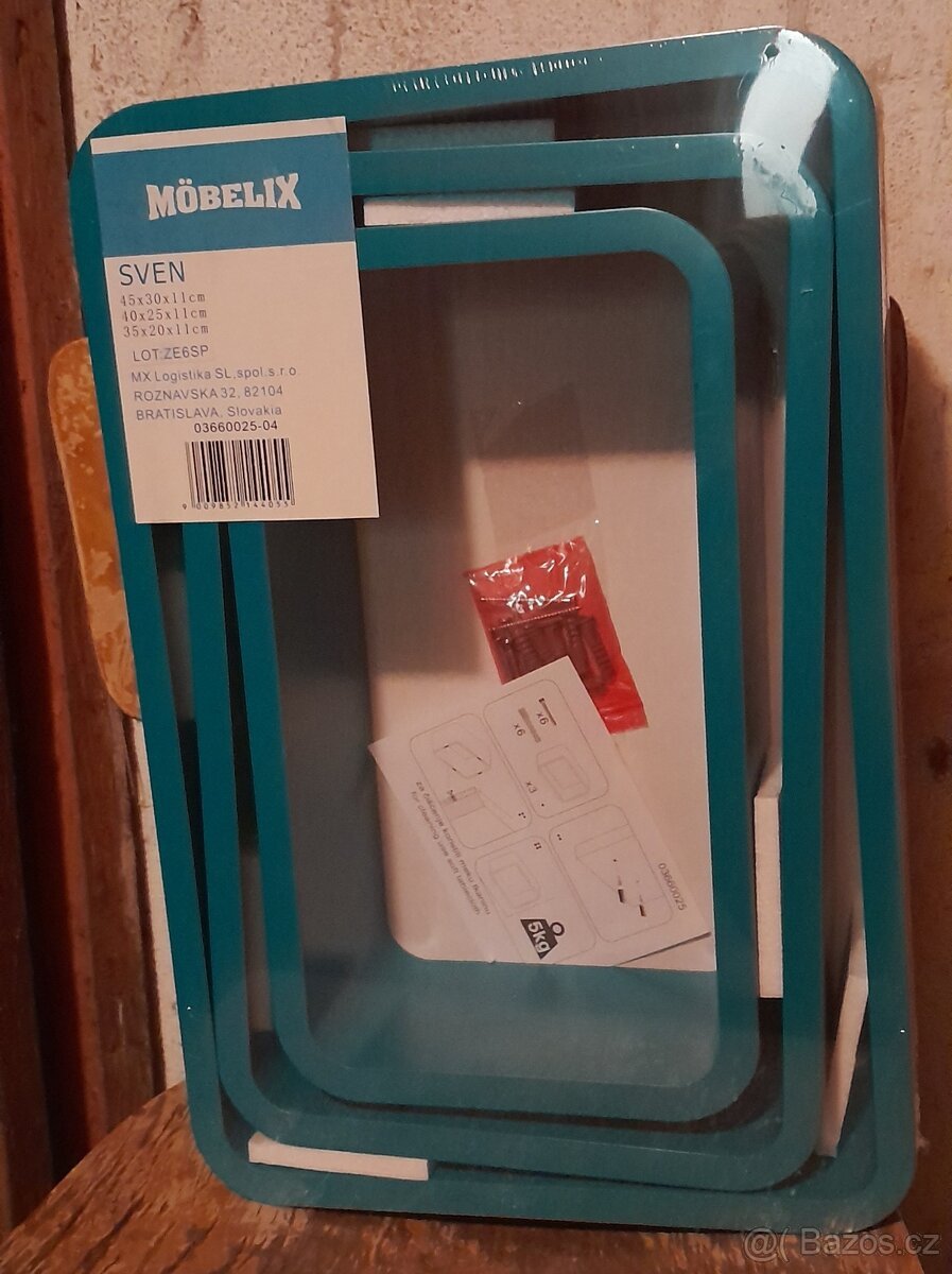Sada nástěnných regálů zelenomodrá barva Mobelix