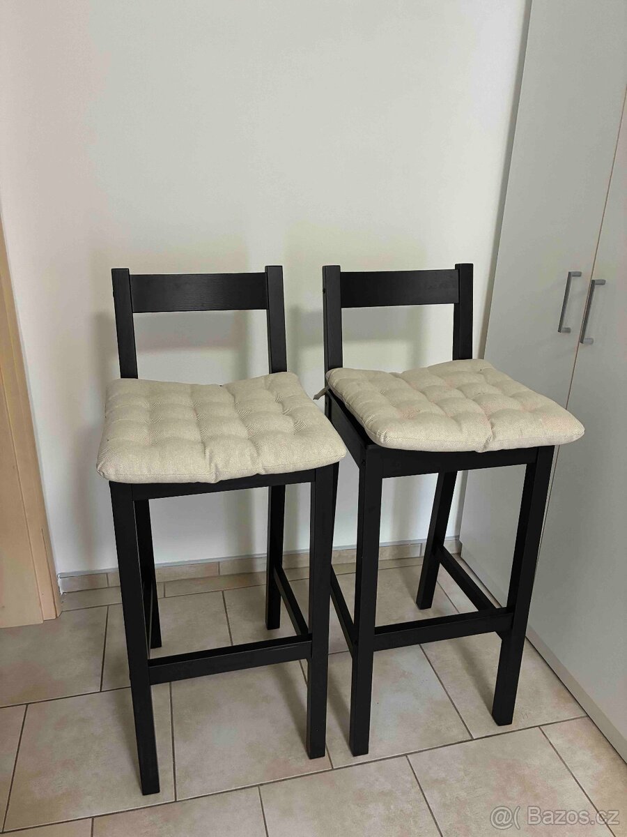 2× IKEA NORDVIKEN barová židle, černá + sedáky