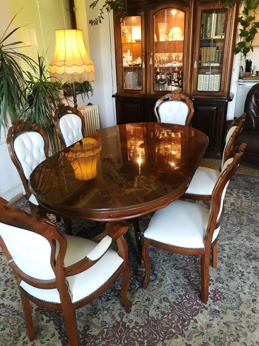 Jídelní set italský 1,8 + 6 židlí kůže –JS7.08