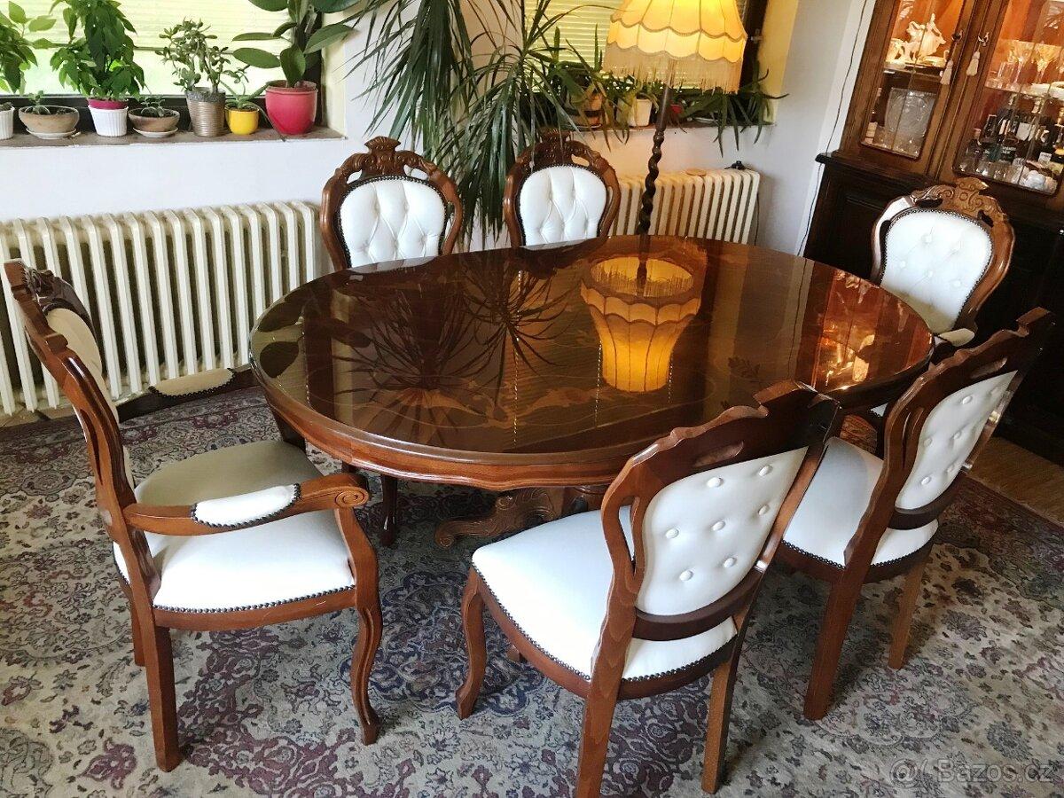 Jídelní set italský 1,8 + 6 židlí kůže – JS7.08