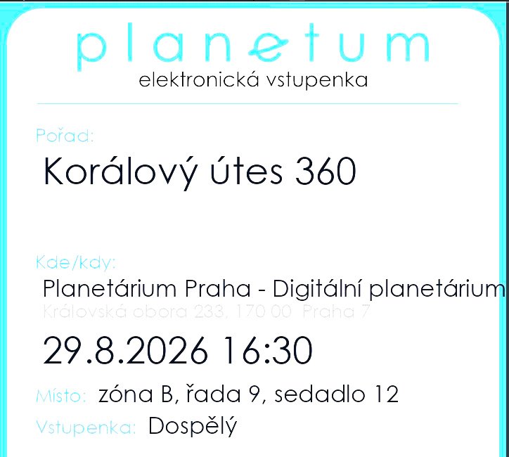Planetárium Praha: Korálový útes 360 29.8. 16:30 5 vstupenek