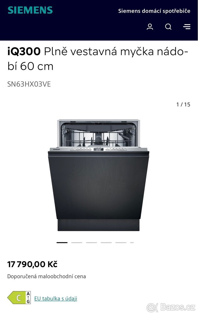 Nová vestavná myčka SIEMENS SN63HX03VE - 60 cm CENA