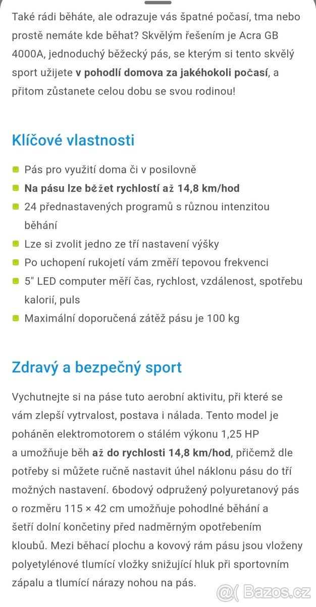 Běžecký pás Acra Brother GB4000A – skvělý stav