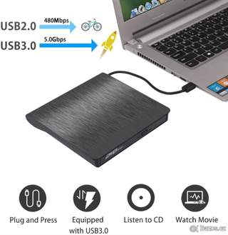 Externí DVD/CD vypalovačka-přehrávač s USB+USB-C