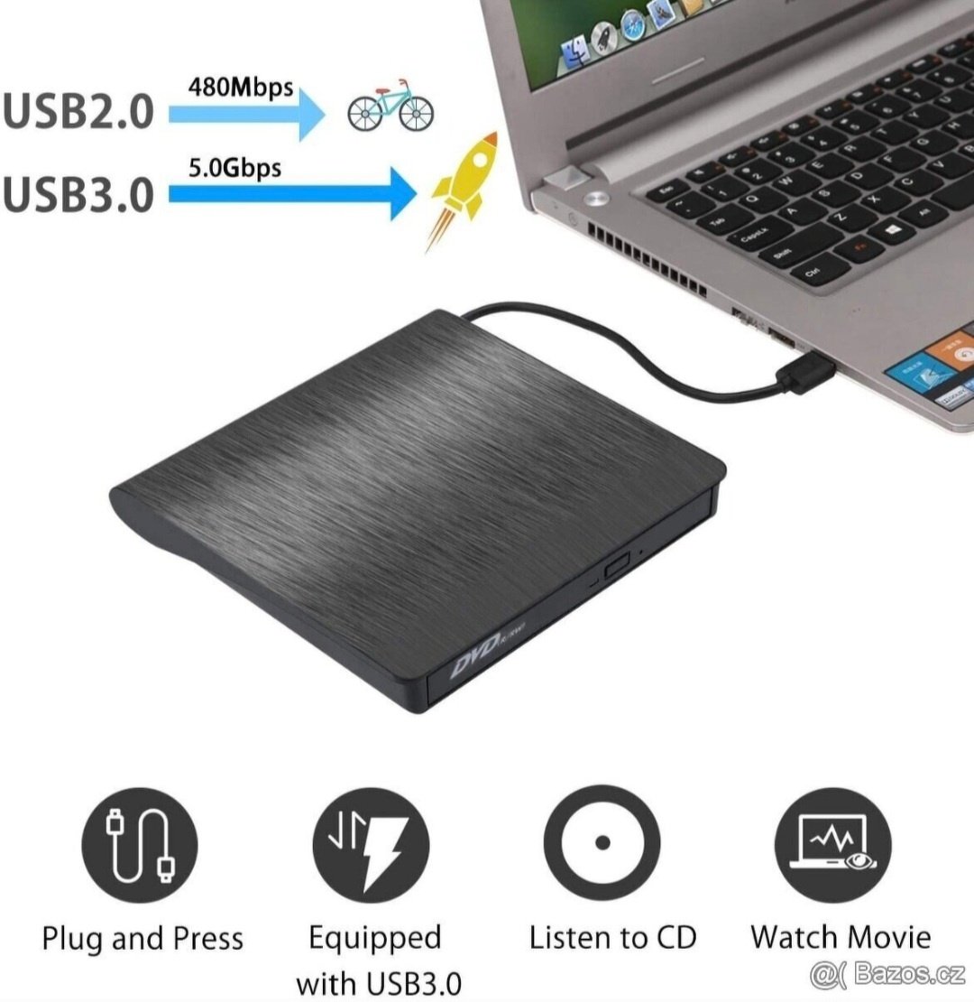 Externí DVD/CD vypalovačka-přehrávač s USB+USB-C