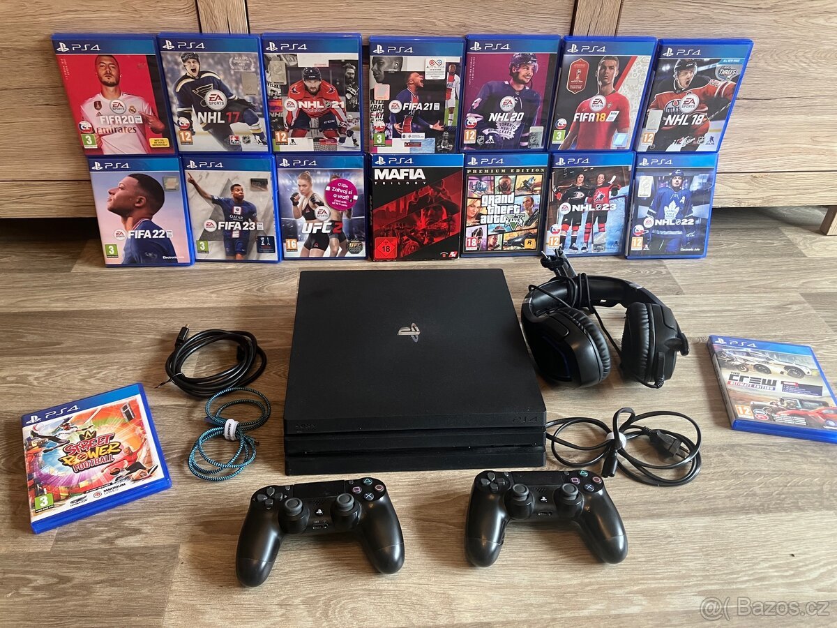 PlayStation 4 Pro 1 TB + 2 ovladače + 18 her + sluchátka