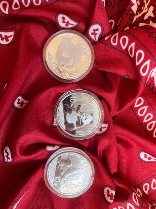 Stříbrné mince China Panda – sada 2016, 2017, 2018 (30 g Ag