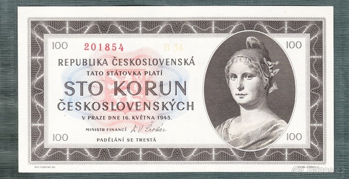 Staré bankovky 100 kčs 1945 bezvadný stav UNC