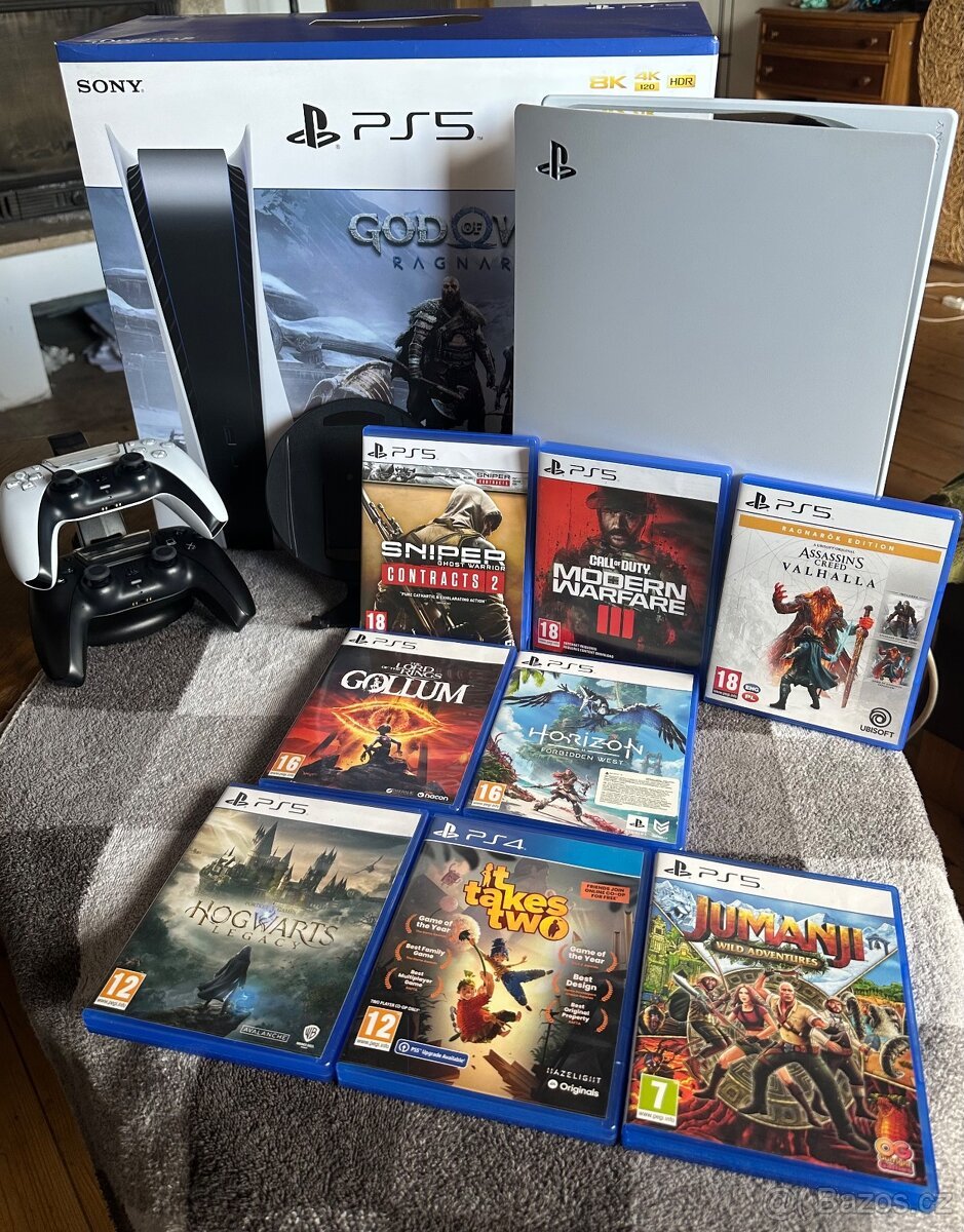 PS5 825 GB + 2 ovladače + 8 her