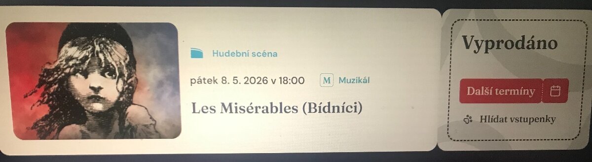 1 Vstupenka MDB-STUDENT/SENIOR-Les Misérables(Bídníci)8.5.26