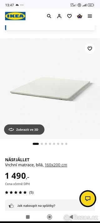Vrchní matrace ikea 160/200
