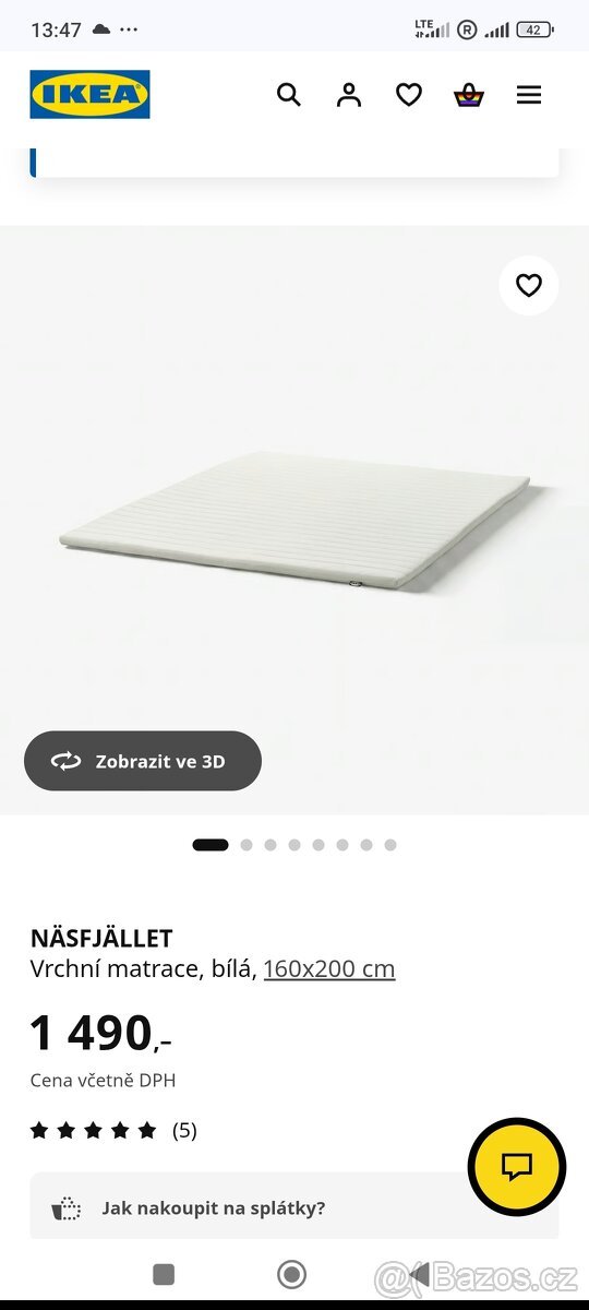 Vrchní matrace ikea 160/200
