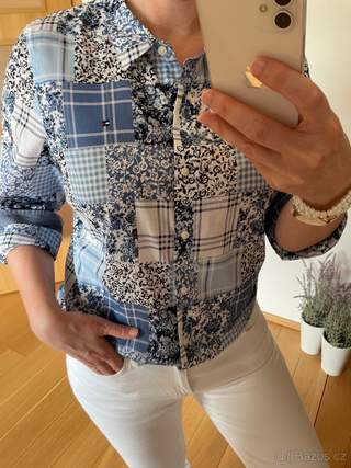 Lehká modrá patchwork vzor košile Tommy Hilfiger, vel. L