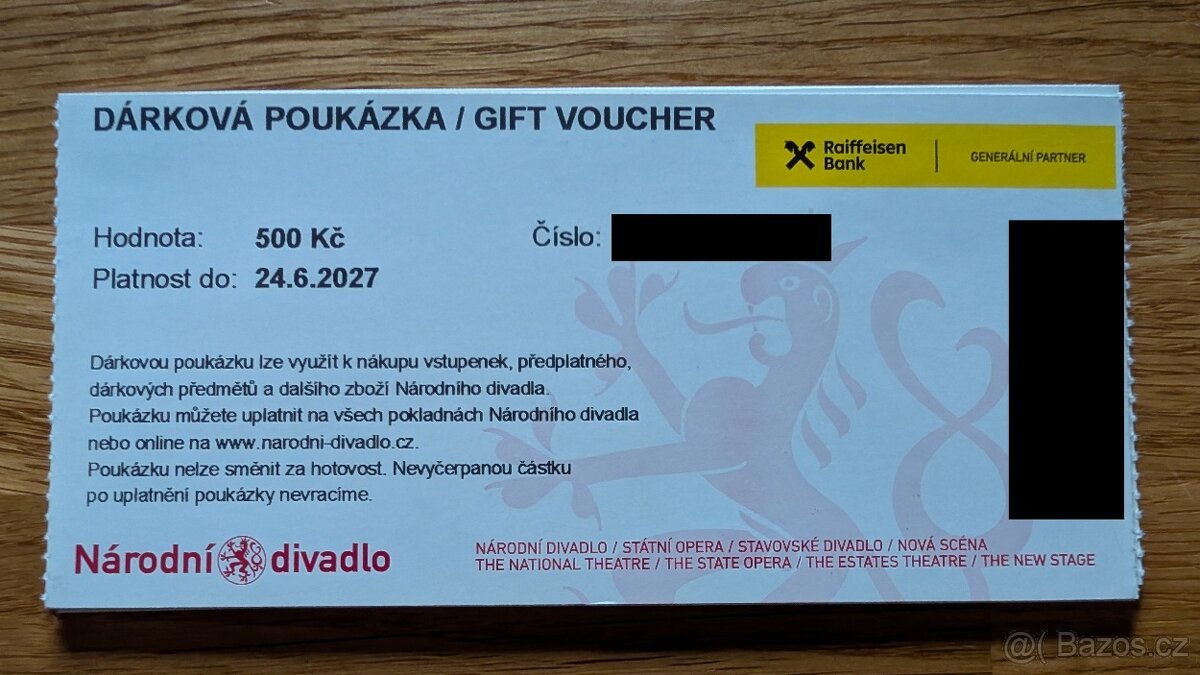 Národní divadlo - dárk. poukazy v hodnotě 3 000 Kč