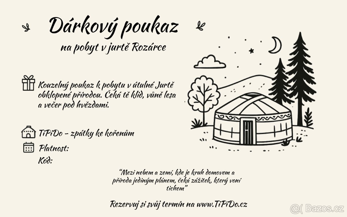 Dárkový poukaz na pobyt v jurtě TiPiDo u Ještědu