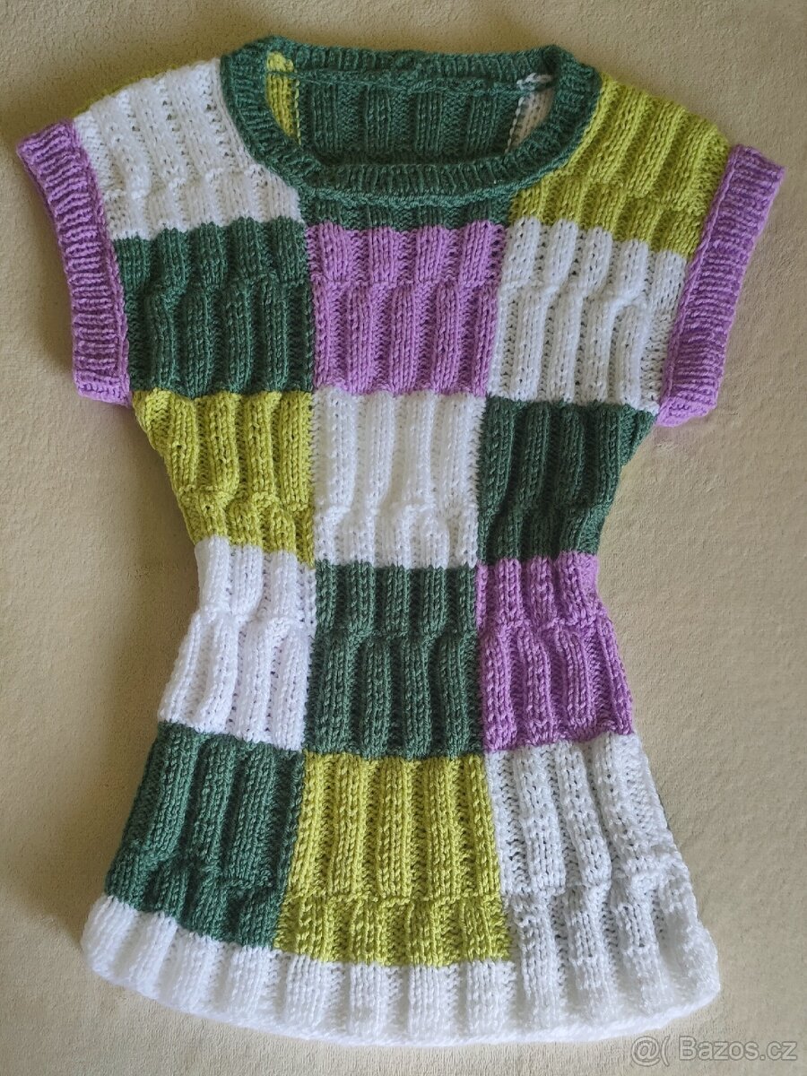RUČNĚ PLETENÁ, NOVÁ, PATCHWORK HALENKA: S-M (nenošená)