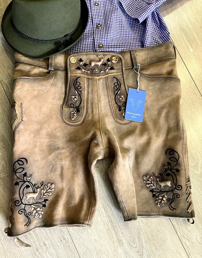 Kožené Lederhose vel 56/XXL krojové bavorské kalhoty