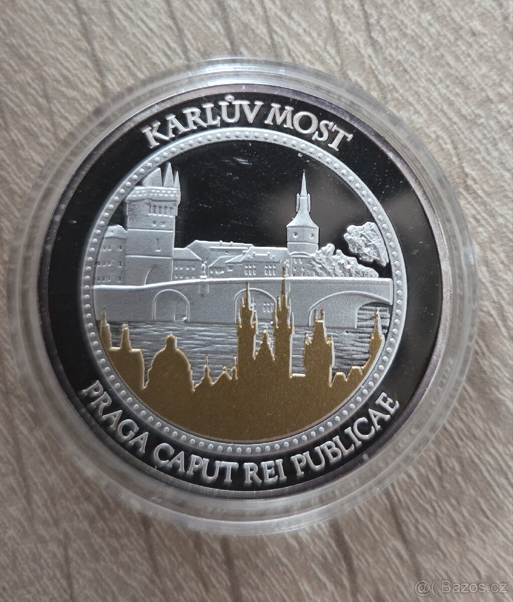 Postříbřená mince Karlův most, Zlatá Praha 1000