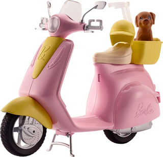 Mattel FRP56 Barbie růžový skútr se žlutou helmou a štěnětem