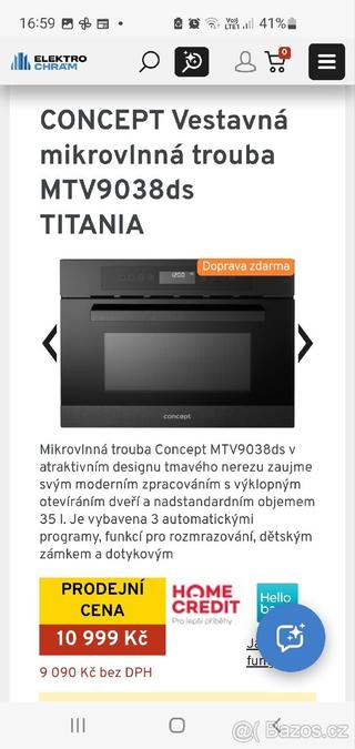CONCEPT Vestavná mikrovlnná trouba MTV9038ds TITANIA