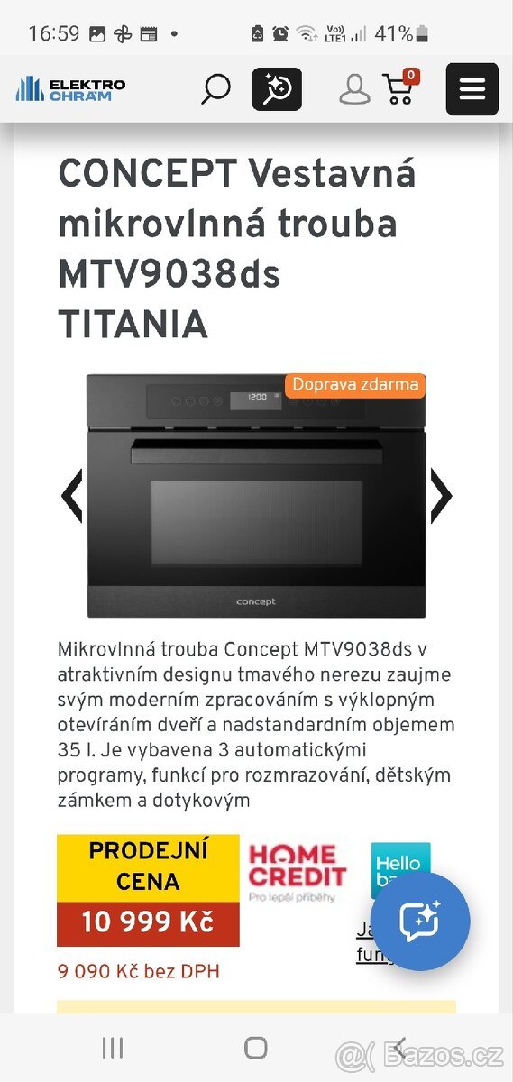 CONCEPT Vestavná mikrovlnná trouba MTV9038ds TITANIA