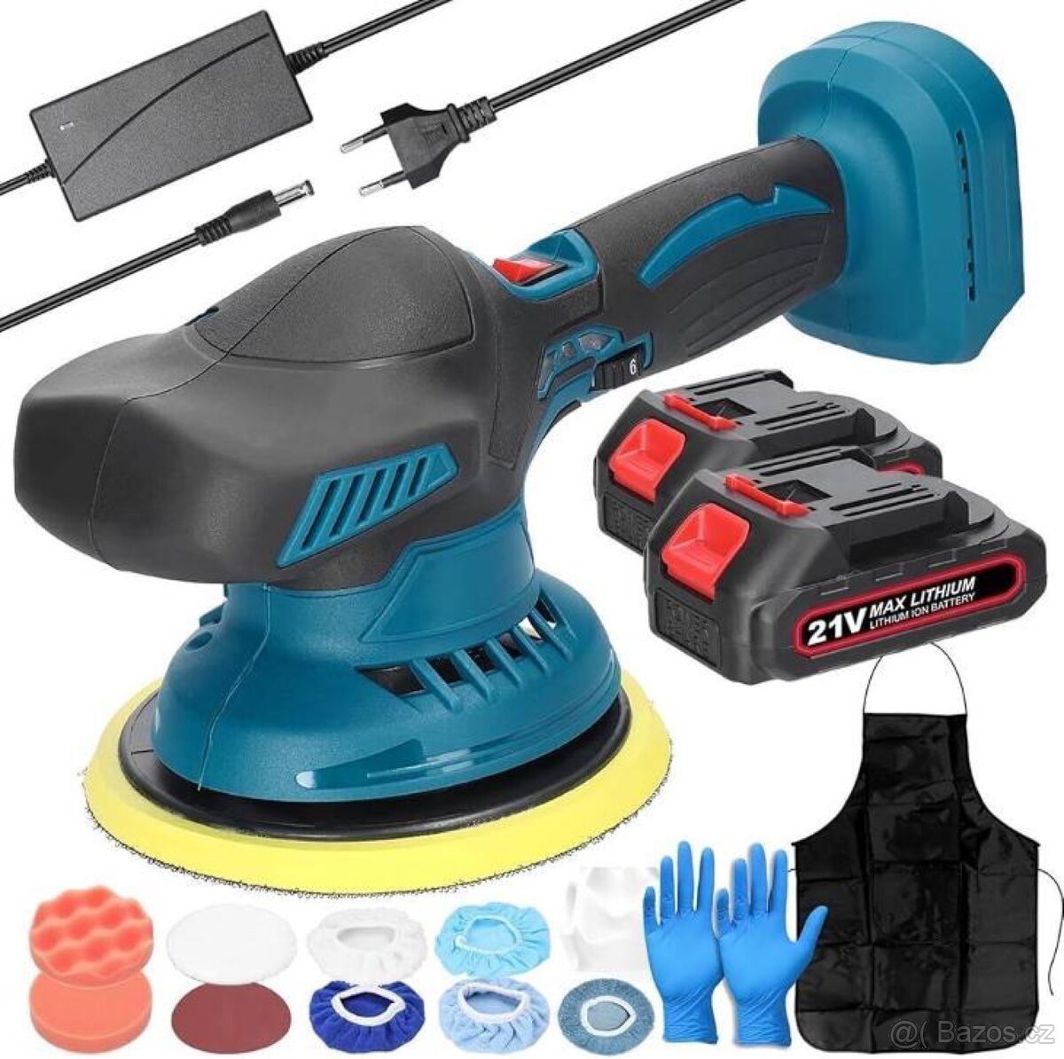 Aku leštička 21V 150mm + 2 baterie sada kotoučů