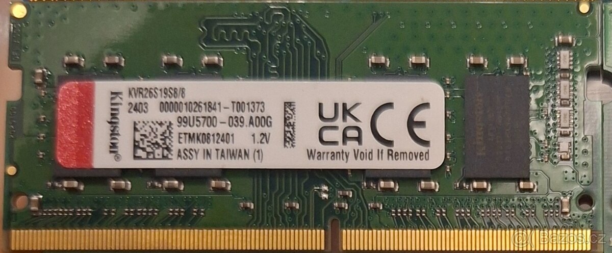 RAM 8GB DDR4 2666MHz Kingston KVR26S19S8/8