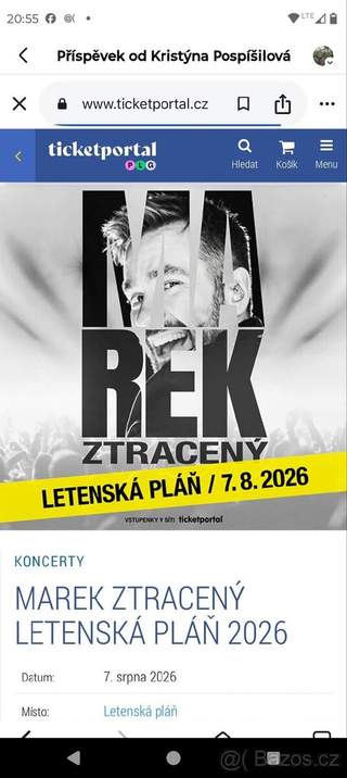 4x lístky na koncert Marka Ztraceného Letenská Pláň .