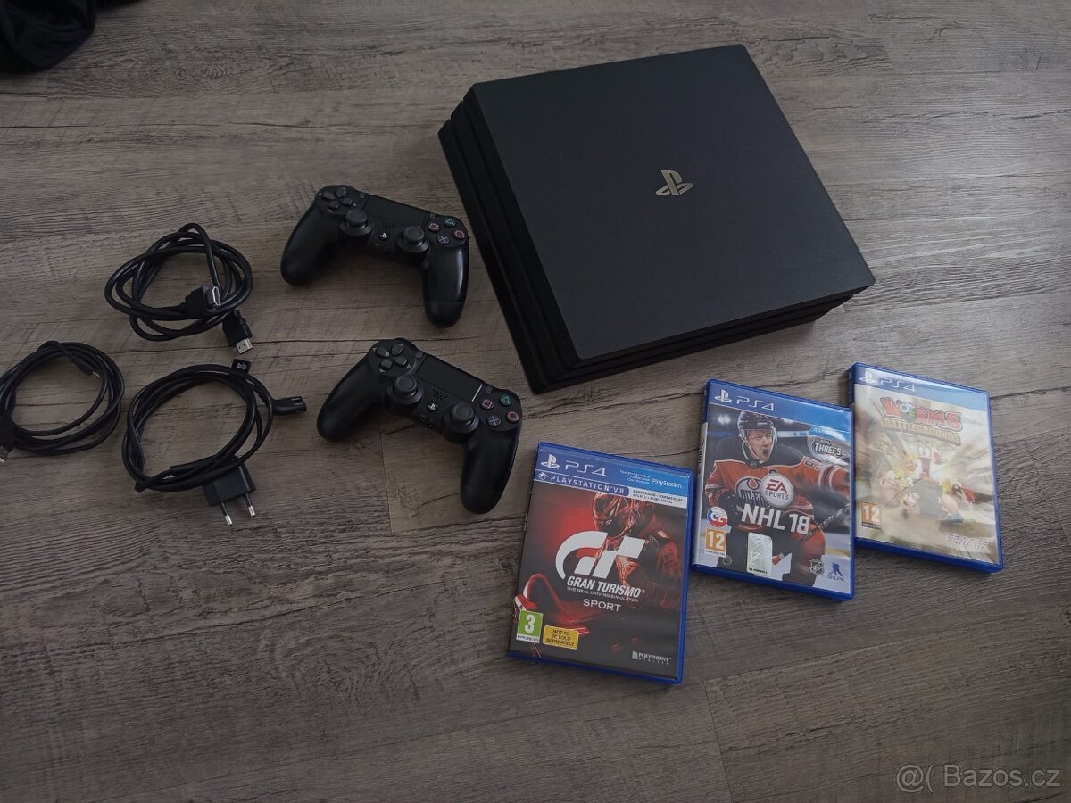 PlayStation 4 Pro 1TB + 2x ovladač + 3 hry – stav, tichý