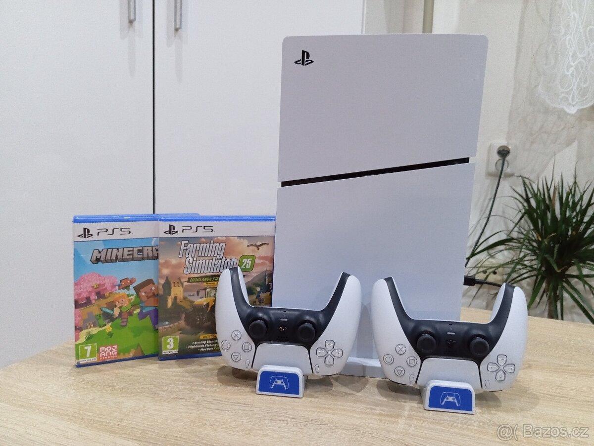 PlayStation 5 1 TB jako nový + 2 ovladače + 2 hry