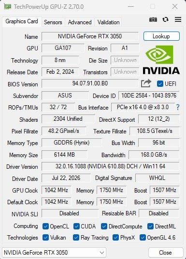 Asus NVIDIA GeForce RTX 3050
