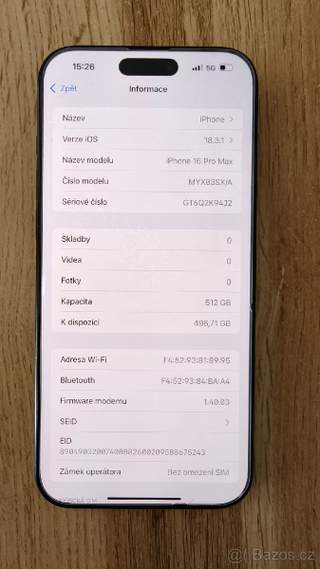 Iphone 16 Pro Max 512 G 🔋 100% Záruka 31.8.27