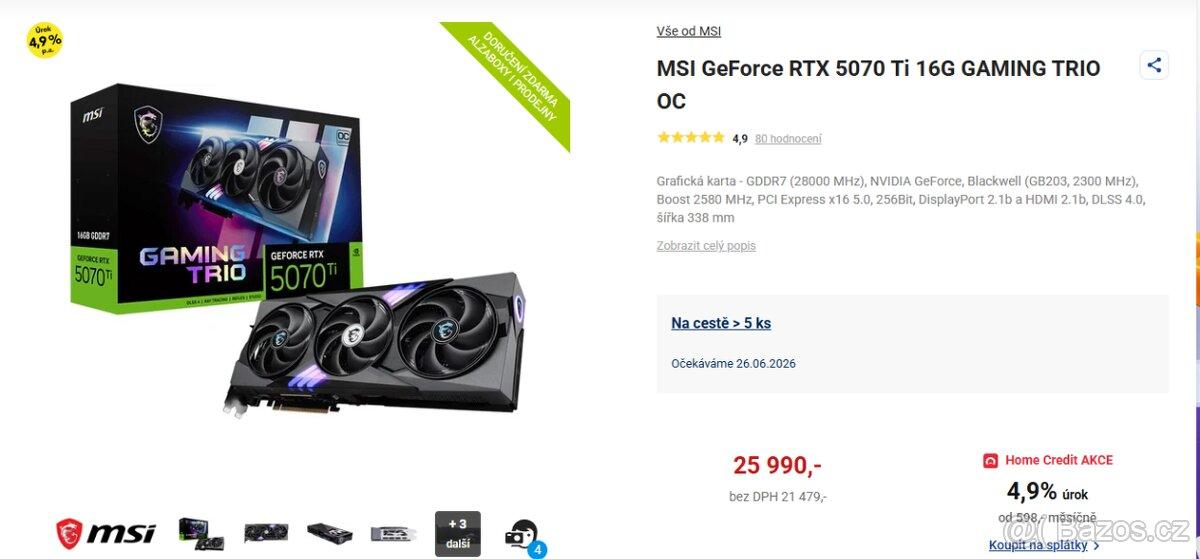 Grafická Karta RTX 5070TI 16GB