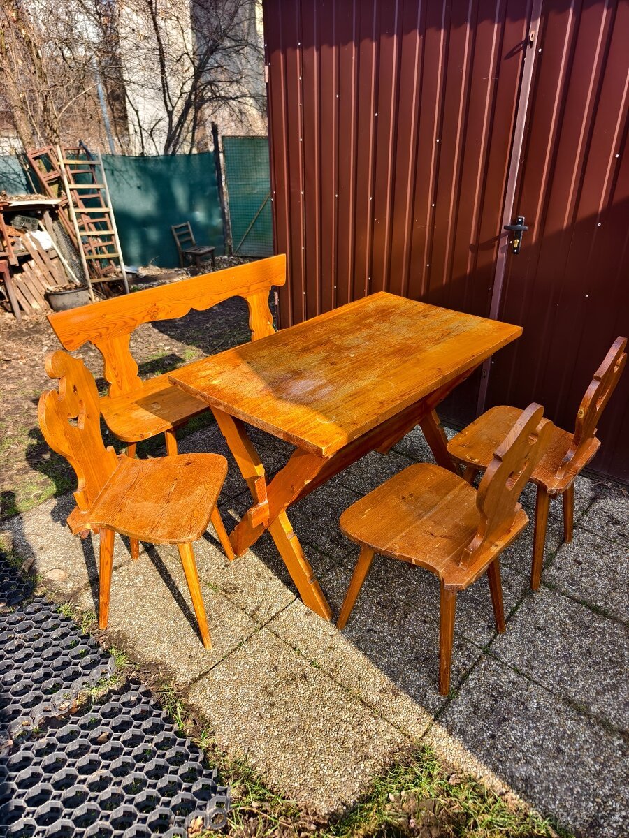 Selský jídelní set z masivu_stůl_židle_lavice