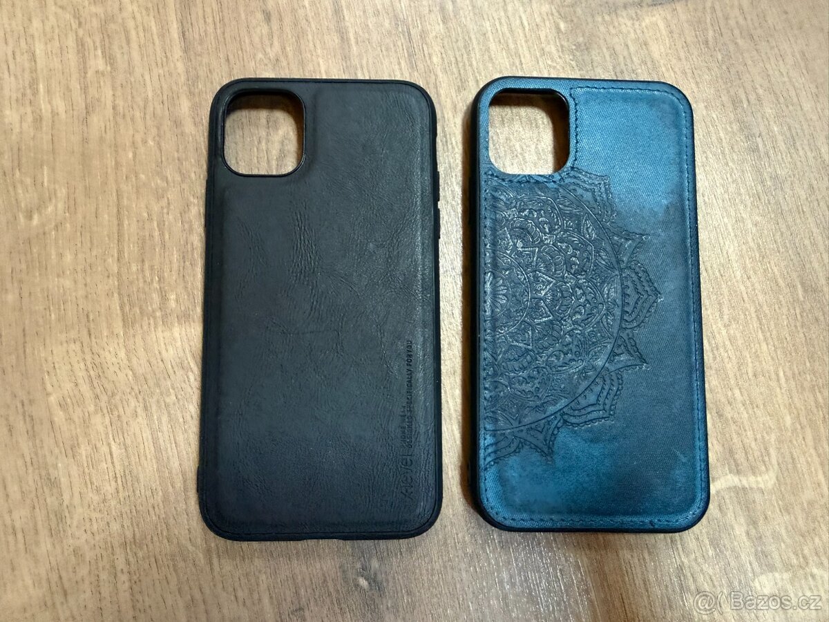 Set 2x elegantní kryt na iPhone 11 | černá koženka & modrá m