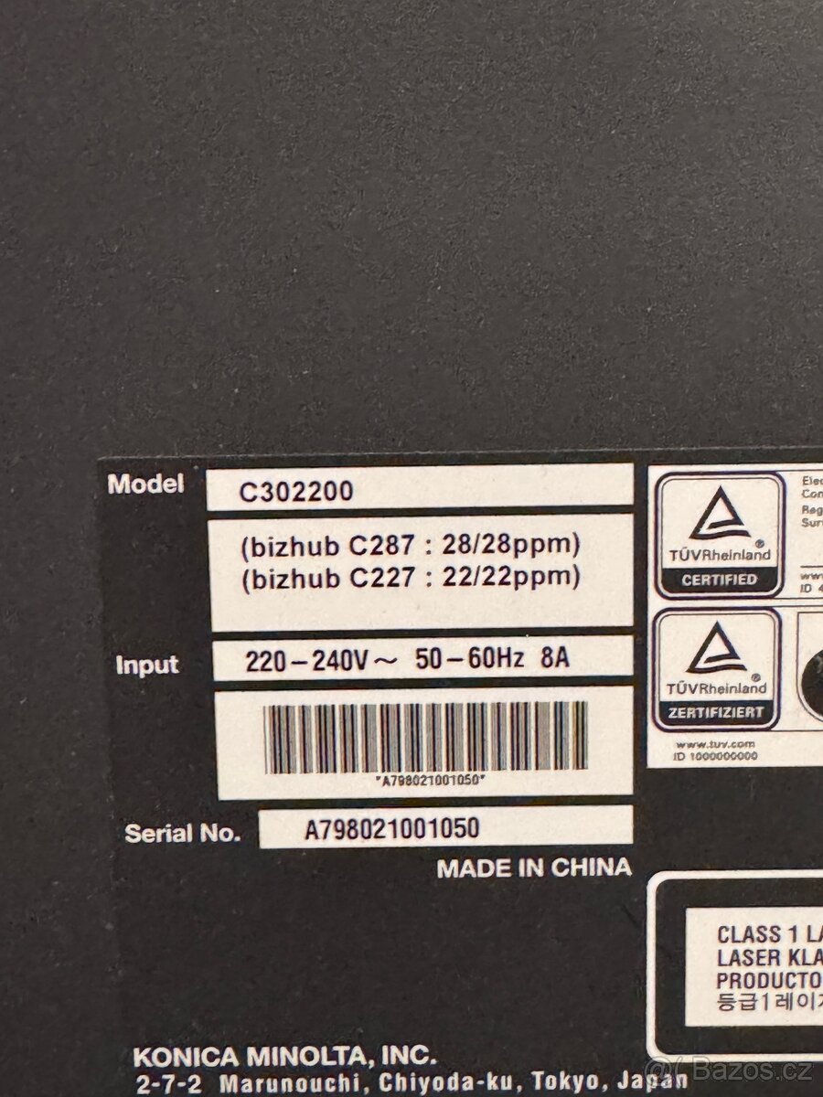 Tiskárna Konica Minolta bizhub C287 / C227 (model C302200)