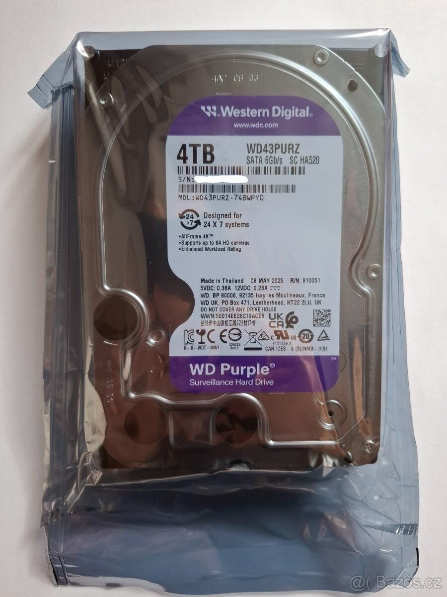 WD Purple 4tb, nové