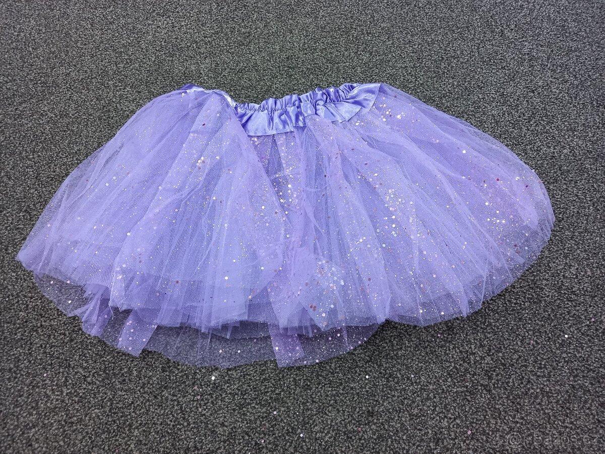 Tylová tutu sukně, cca 3-6 let, fialová s flitry