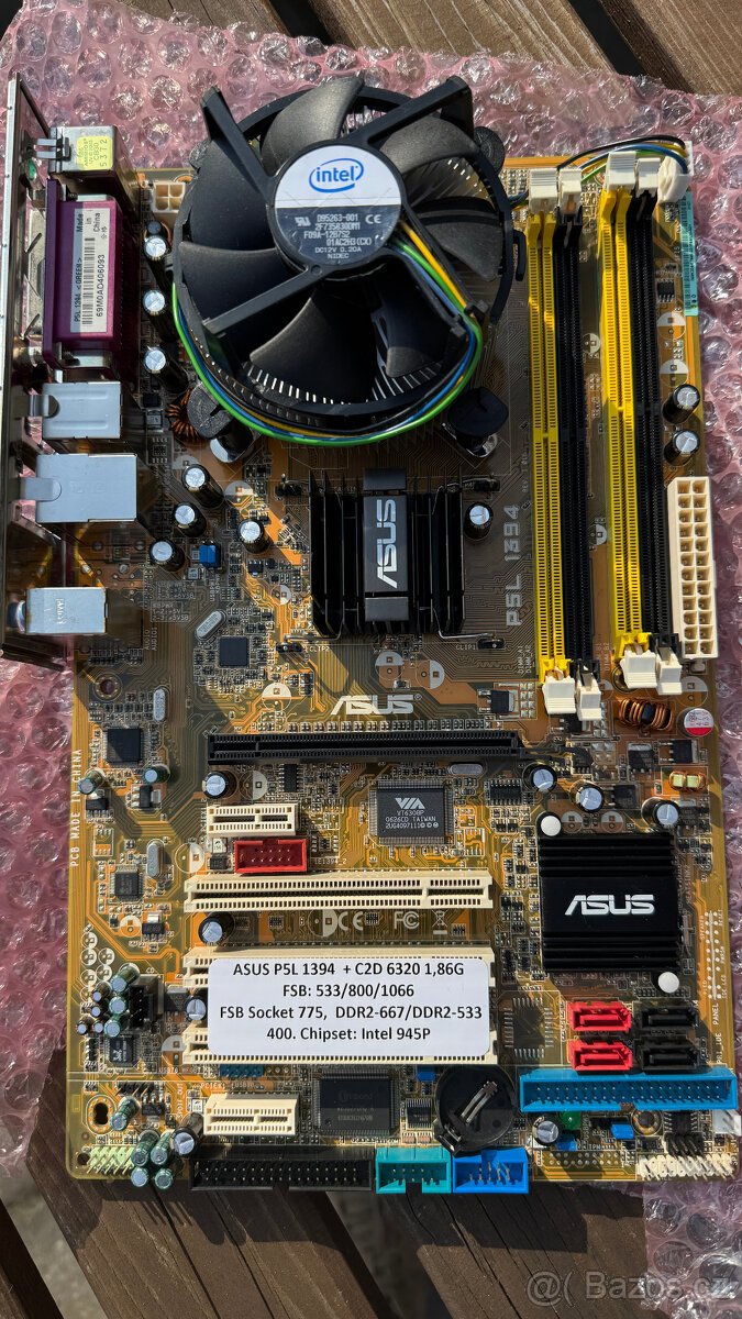 ASUS P5L 1394 + Intel Core 2 Duo E6320 + originální chladič