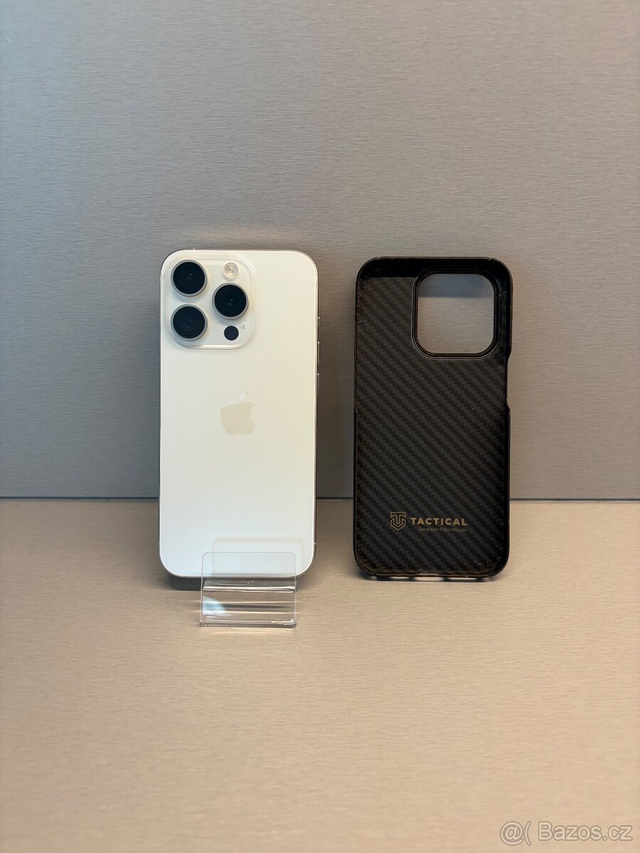 APPLE IPHONE 15 PRO 128GB BÍLÝ TITAN, ZÁRUKA, 100% BATERIE