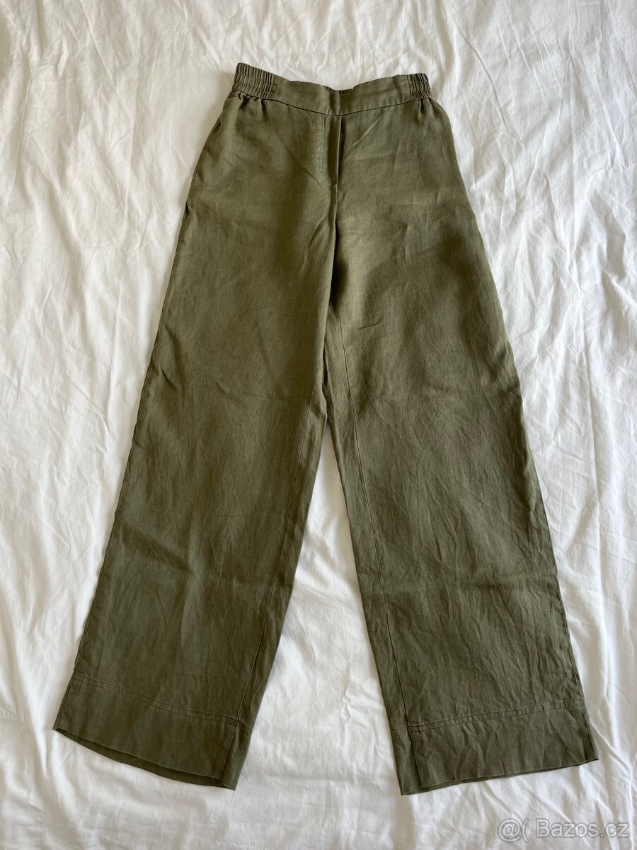 Dámské lněné khaki kalhoty Zara (100% len)