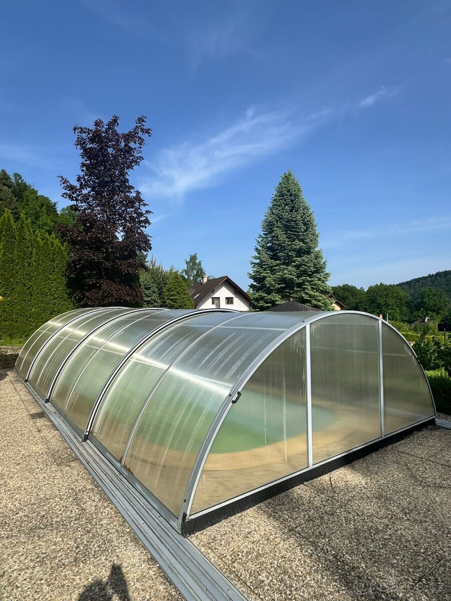 Bazénové zastřešení 10 × 4 m včetně kolejnic 12,9 m