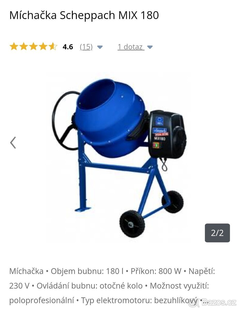 Nová míchačka Scheppach 180 l