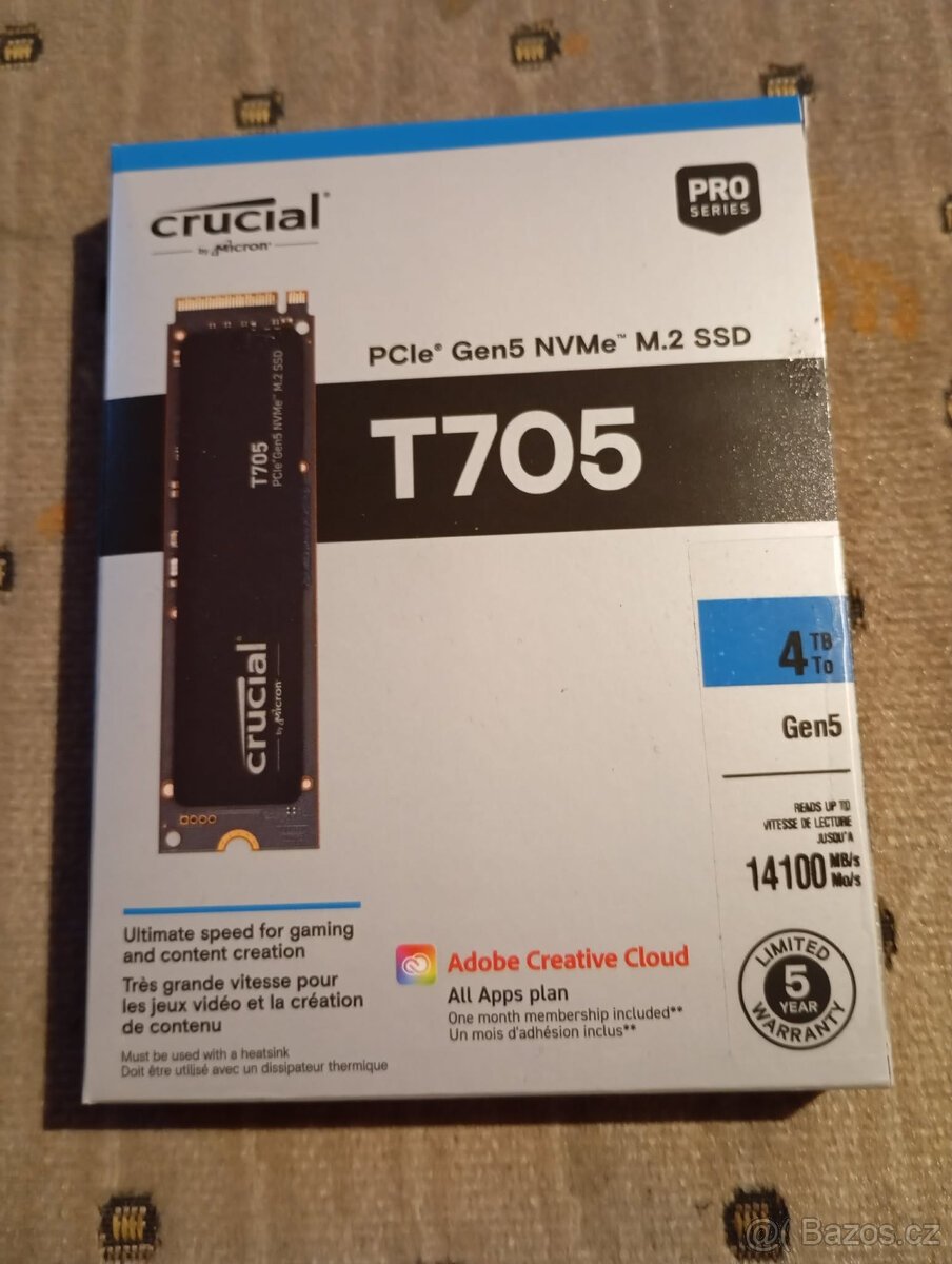 Crucial T705 4TB - M.2 SSD - Nvme - Nový zabalený